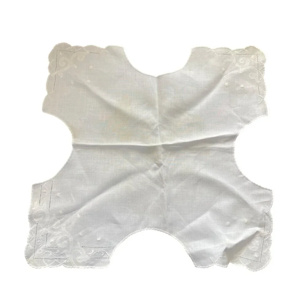 VTG Bread Basket Cloth Napkin Liner White Embroidered (STAINS)
